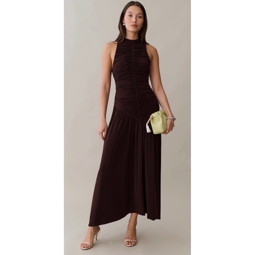 Few Moda O.P.T One Pretty Time Brown Ruched Sleeveless Maxi Dress T26KDRA03740 M